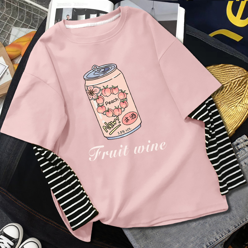 . Lên trên t-shirt của phụ nữ áo dài tay giả hai mảnh 2020 mới váy mùa xuân lỏng Hàn Quốc phiên bản sọc tay áo nối ins mùa hè thủy triều