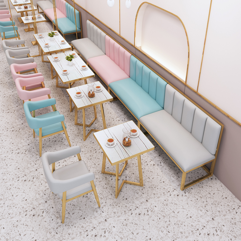 Milk Tea Shop Table And Chairs Combined Light Lavish Iron Art Burger Shop Dessert Hot Pot Cafe Dining Room Leaning Against Wall Cassetto Sofa