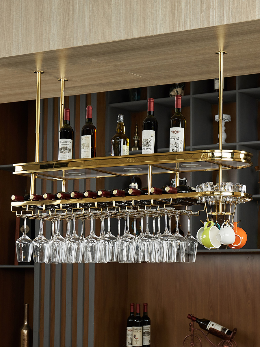 Red wine glass rack upside down home bar hanger stainless steel wine bottle rack light luxury goblet wine rack rack hanging