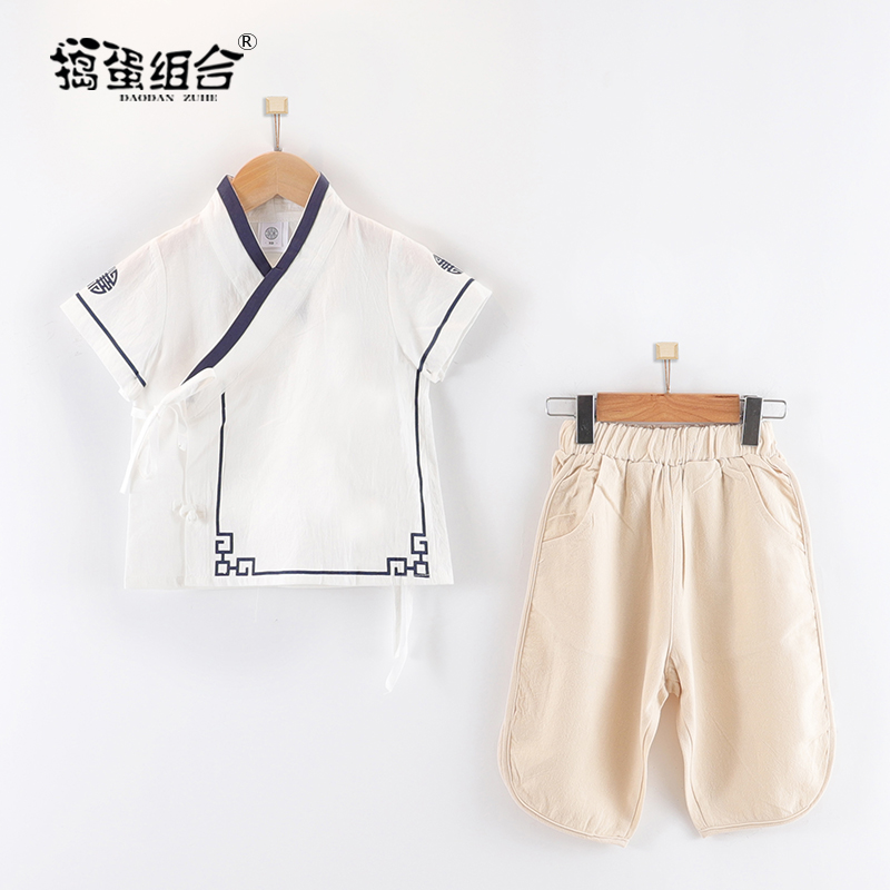 Boy Han clothes Chinese wind retro ancient clothes Summer thin children Tang Bottling Baby's Birthday Dress Retro National School Uniform