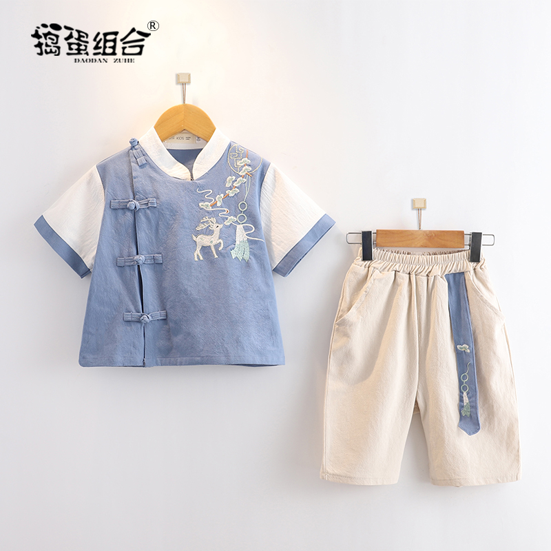 Children's Tang Costume Boy Hanfu Summer Clothing Thin style China Wind retro ancient clothes Republic of Republic with little lord to serve baby's gown