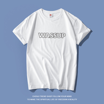 pure wassup country tide original 3D solid letter short sleeve T-shirt male round collar pure cotton half sleeve bottom shirt trendy