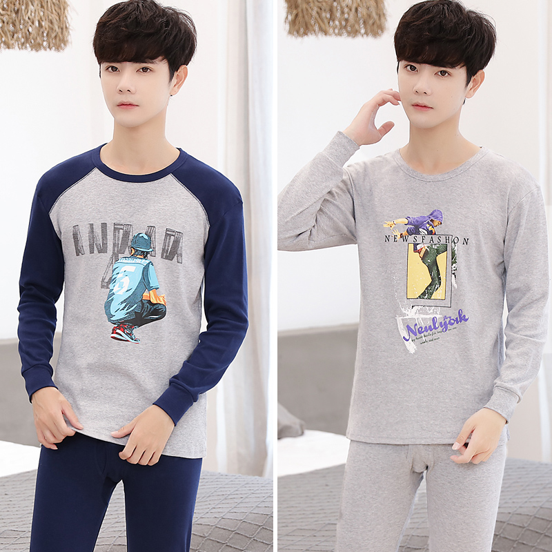 Teen bộ đồ lót nam cotton sở trường trung học quần áo sinh viên mùa thu quần mùa thu cotton mỏng bông áo len.