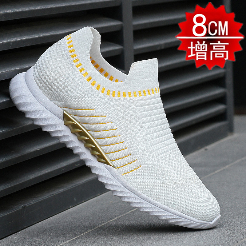 Inner height men's shoes 8cm autumn breathable mesh lightweight travel shoes men's height 6cm flying woven couple sports shoes