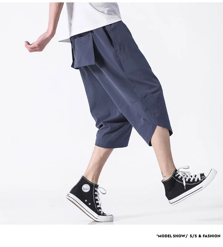 Quần short nam hợp mốt thương hiệu quần cắt cúp quần nam rộng kích thước thẳng quần béo sinh viên Hàn Quốc quần harem giản dị - Quần short