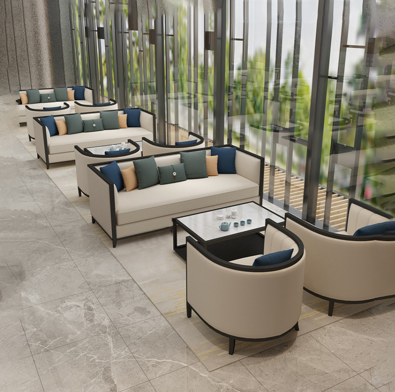 New Chinese Solid Wood Reception Sofa In Talks Table And Chairs Tea Table Light Lavish Minimalist Club Hotel Lobby Sample House Display Center Guests