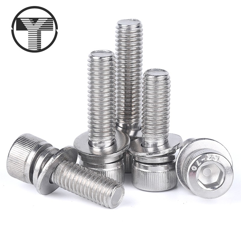 304 stainless steel inner hexagonal screw cylindrical head with flat bomb pad screw bolts triple-combined M8M10M12