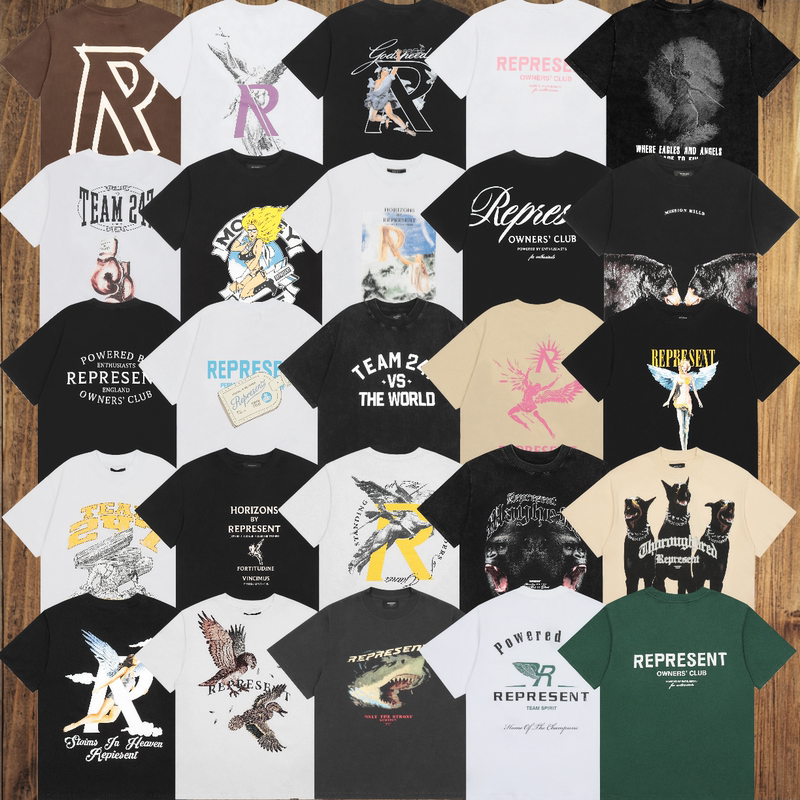 Represent Short-Sleeve Correct Version 2025 New Print Vintage Washed Distressed American High Street T-Shirt Trendy