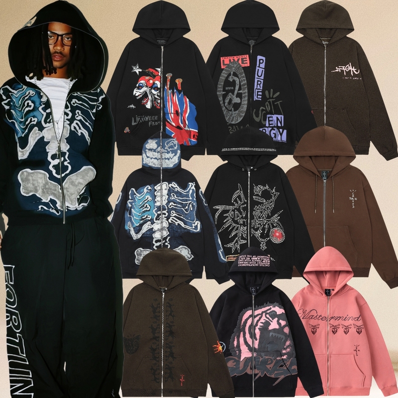 Travis Scott Zip-Up Hoodie Jacket Ts Collaboration Same Style Hiroshi Fujiwara American High Street Hoodie Trendy