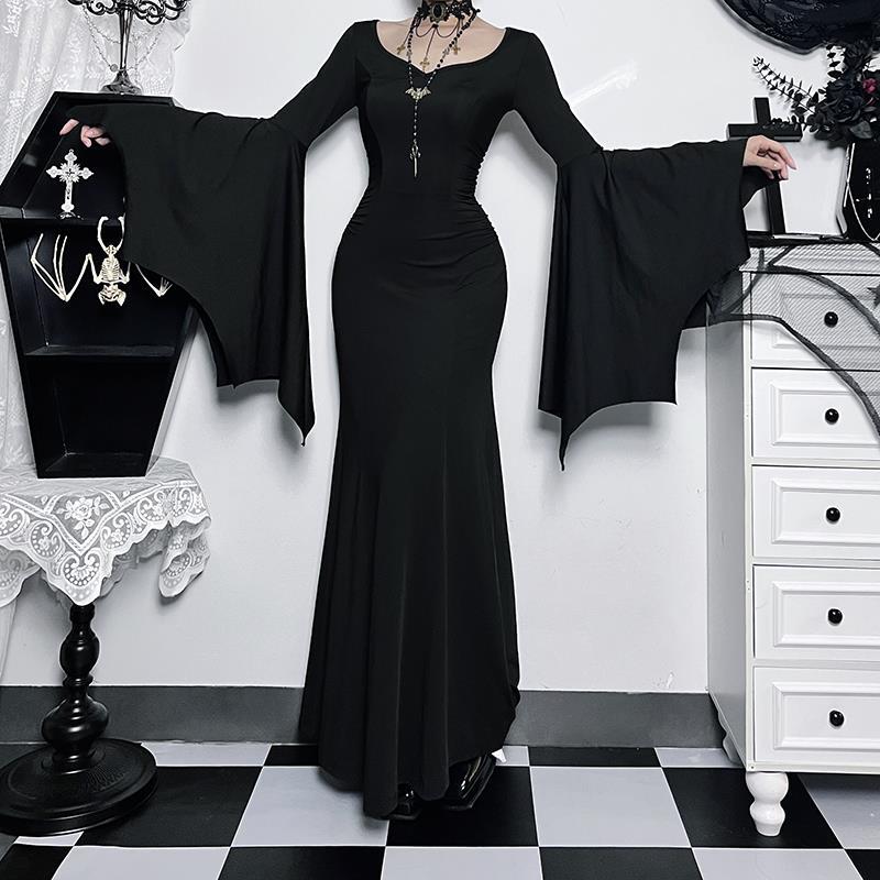 Halloween Costume the Addams Family Batwing Sleeves Fishtail Skirt Gothic Yabi Mature Woman Skirt Black Waist-Cinching Long Skirt Halloween Costume the Addams Family Batwing Sleeves Fishtail Skirt Gothic Yabi Mature Woman Skirt Black Waist-Cinching Long Skirt