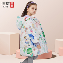 Ice Cleaning Girl Down Clothes 2022 Winter New Chinese Long Medium Large Fairy Ocean Gas Cartoon White Duck Suede Warm Jacket