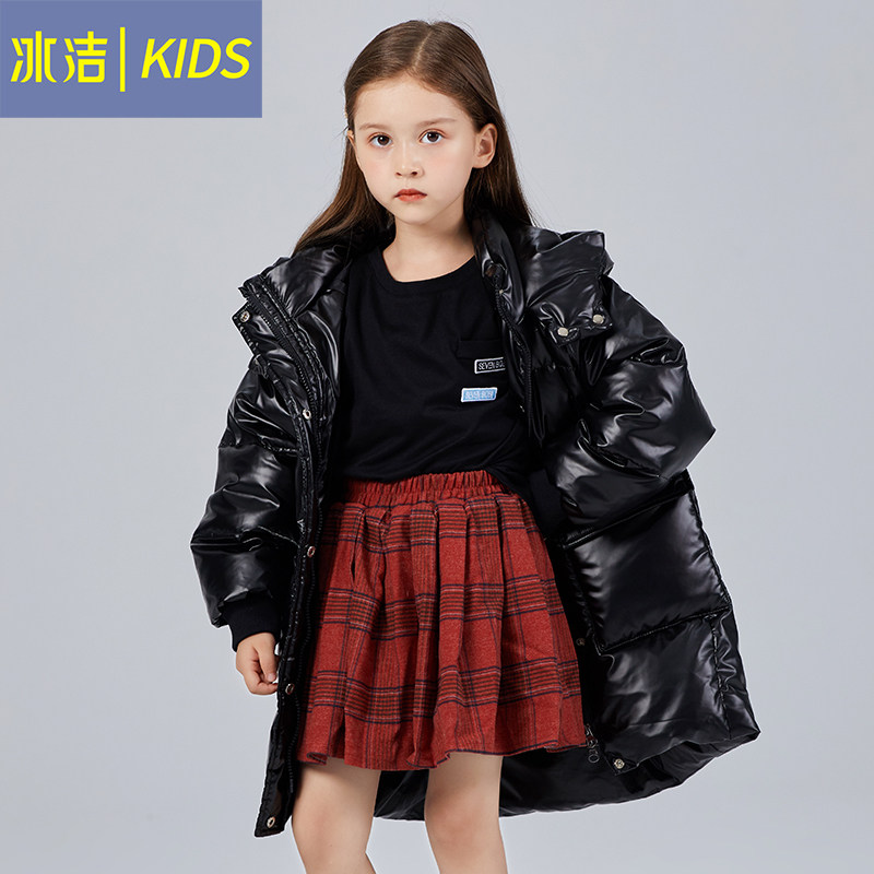 Bingjie 2022 New Girls' Down Jacket Middle-length Girls' Fashion Foreign Style Shiny Surface Thickened Warm Jacket