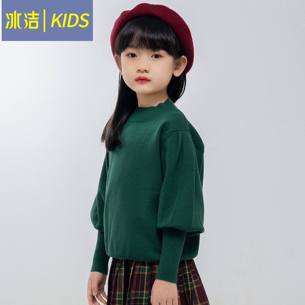 2022 new girls' sweater pullover bottoming shirt women's autumn and winter children's palace style puff sleeve ice clean sweater