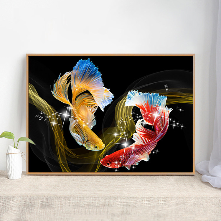 5D Diamond Painting 2022 New Living Room Simply Modern Goldfish Cross Embroidery Double Koi Crystal Point Sticking Diamond Embroidery