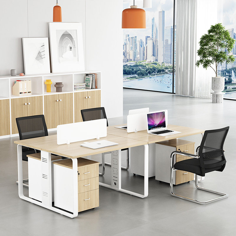 Office Staff Desk Chair Composition 4 persons 6 Human position minimalist modern computer desk Working screen staff station