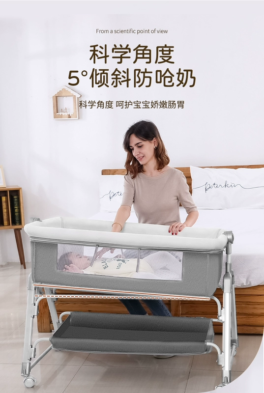 Nôi gấp đa năng, giường nôi sơ sinh có thể tháo rời và di động, giường bé ghép phong cách Châu Âu giường lớn