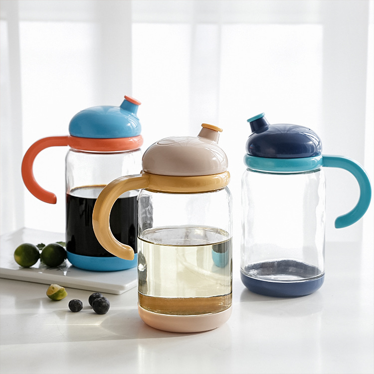 Large capacity automatic opening and closing glass oil pot Leak-proof kitchen household seasoning bottle set Soy sauce vinegar jar