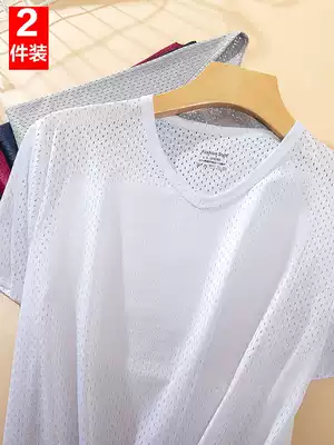 Mesh ice silk T-shirt men's short-sleeved breathable quick-drying thin section loose sports basketball air conditioning shirt half-sleeved summer tide