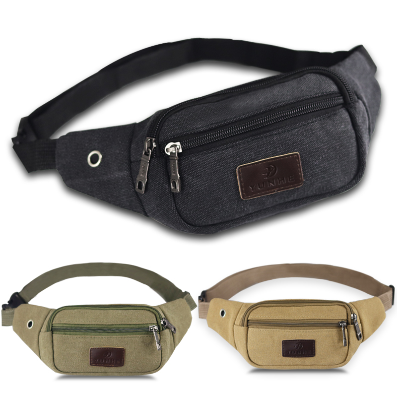 New canvas fanny pack men's multi-functional close-fitting fanny pack Mobile phone fanny pack women's sports outdoor leisure running bag