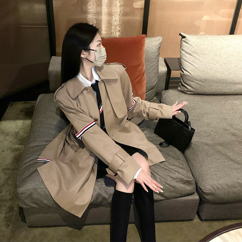 Tb Trench Coat for Women, 2025 Spring and Autumn New Style, Mid-Length, High-End Feel, This Year's Popular Petite British-Style Coat