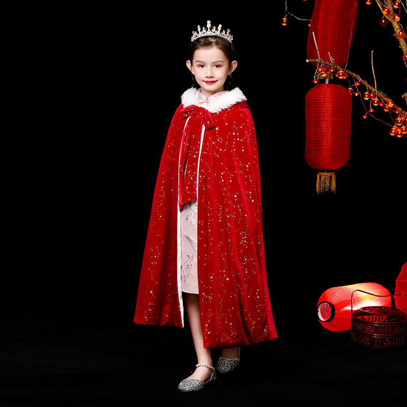 Hanfu cloak hood fur collar Beatle Halloween ancient wind girl's long version of autumn and winter style Thickened Chinese Wind Princess Coat