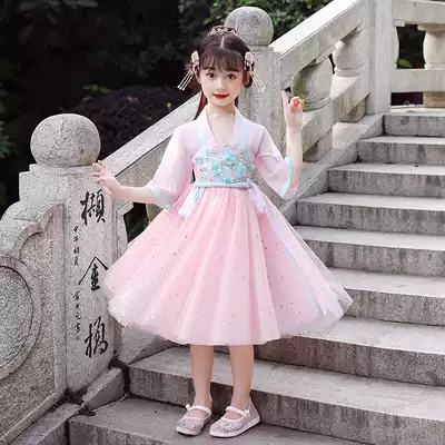 Children's Hanfu dress 2020 new girls ' ancient costume super fairy ancient style summer thin Chinese style starry sky short-sleeved
