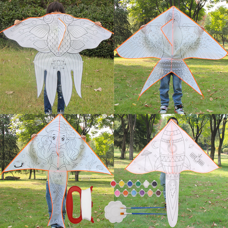 Maiyuan's new 1 4m children's hand-painted kite diy blank hand-painted coloring kite homemade material package