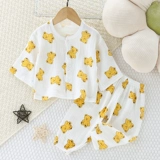 Детская летняя тонкая пижама подходит для мужчин и женщин, детский хлопковый марлевый комплект