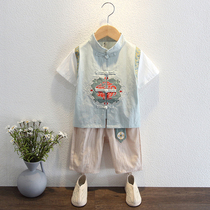 Han clothing boys 1 summer 2 national school uniform 3 year old baby Chinese wind summer clothing short sleeve show thin children Tang Fashion 4