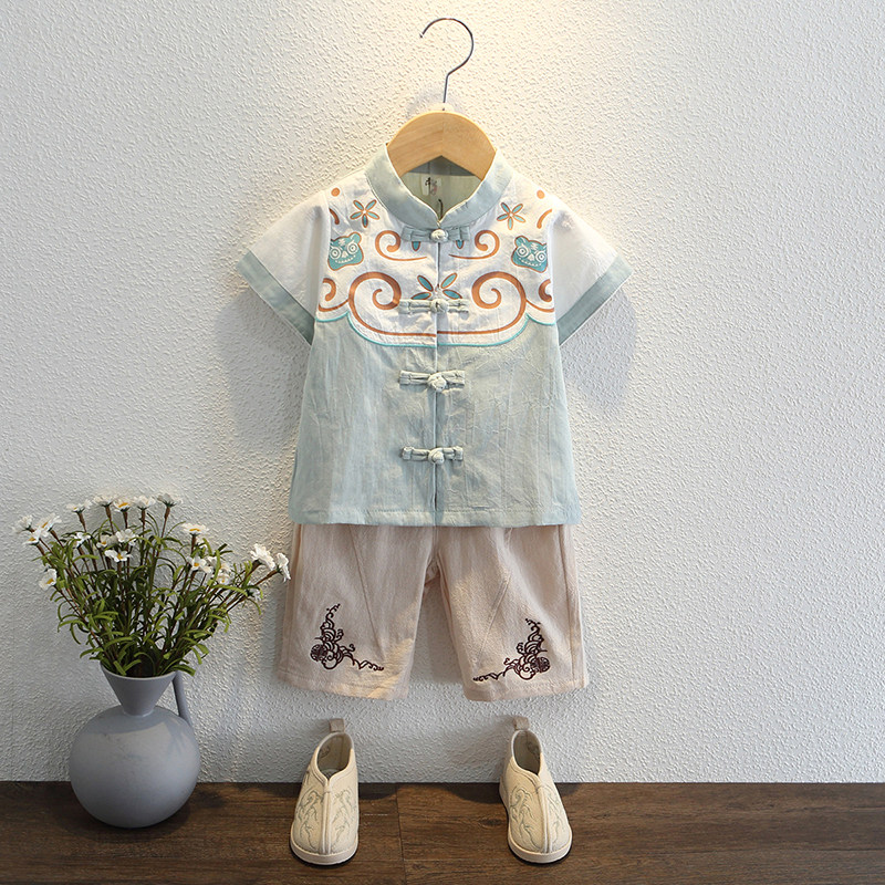Han - suit boy 1 summer 2 performed Chinese style 3 - year - old baby summer cotton cotton - maiha school dress 4 children's tanning dress