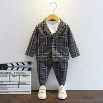 Boy suit suit spring and autumn spring leisure British boy handsome plaid dress boy baby suit