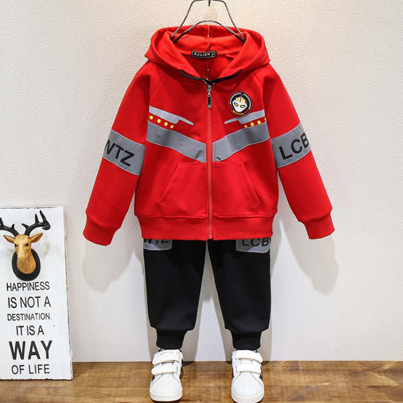 Altman clothes children spring and autumn red cartoon children foreign sports boys spring 2021 new suit