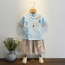Han - dressed boy 3 summer performs short sleeves 4 year old baby Chinese wind performance clothes improved summer dress for childrens Tanghai