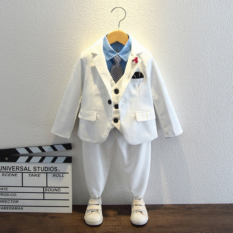 Boy's suit The boy's birthday white dress The boy's spring autumn age boy Yinglun Wind suit Children's suit 