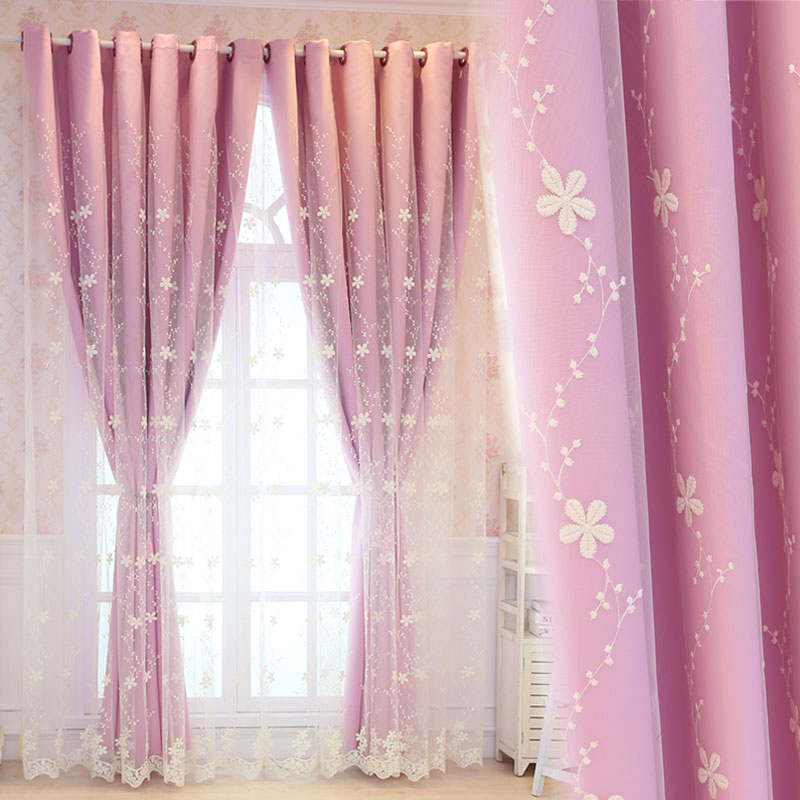 Net Red Princess Shake-Up Double Layer Curtains Bedroom Teenage Girl Little Fresher Cozy Korean Girl Lighttight Finished Embroidered