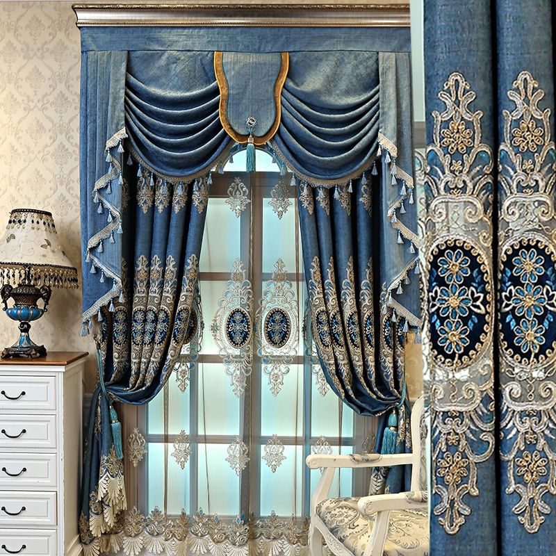 Upscale Villa Windows Cloths Luxurious European-style Living-room Atmosphere Snowier American Fabrics on floor to make water soluble embroidered flowers