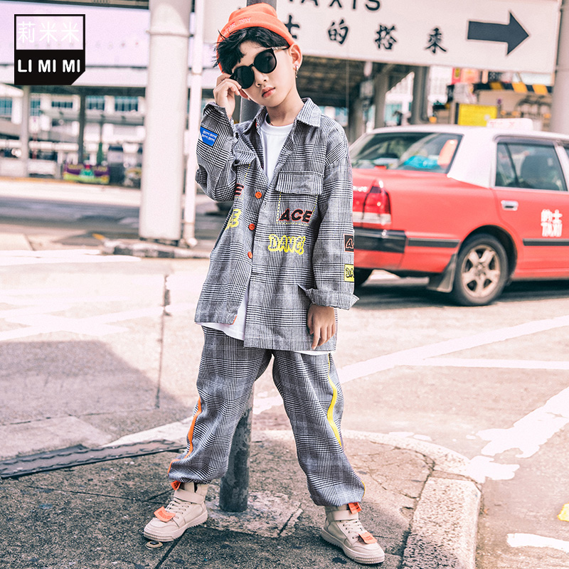 Boy hip-hop street dance dress Spring children long sleeve shirt jazz dance suit toddler walk stage suit