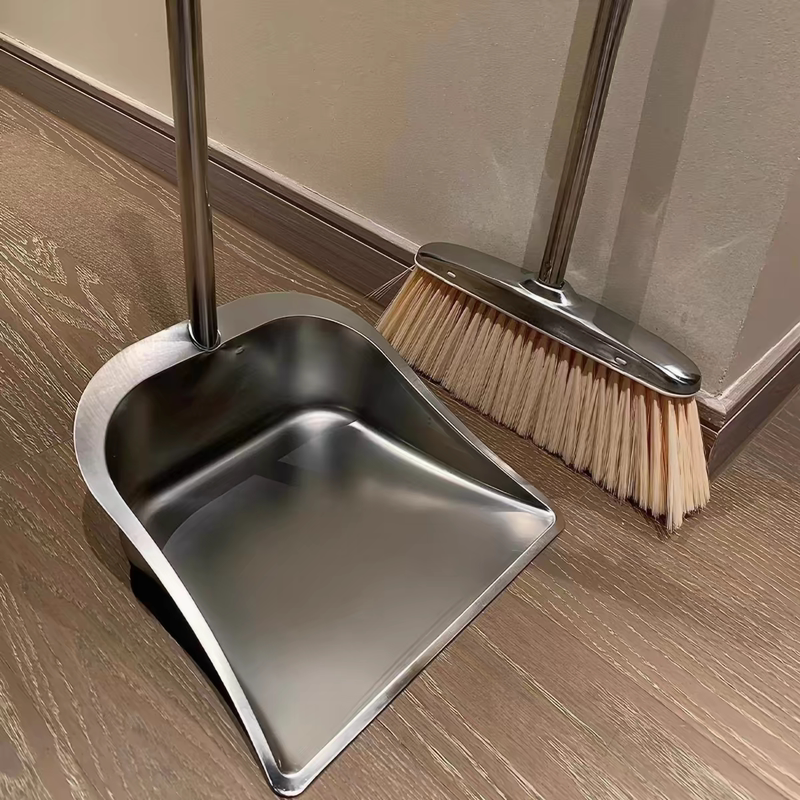 Japanese Design High-End Broom Set for Home Use, Stainless Steel Dustpan and Broom Combo, Large Dustpan and Broom for Sweeping
