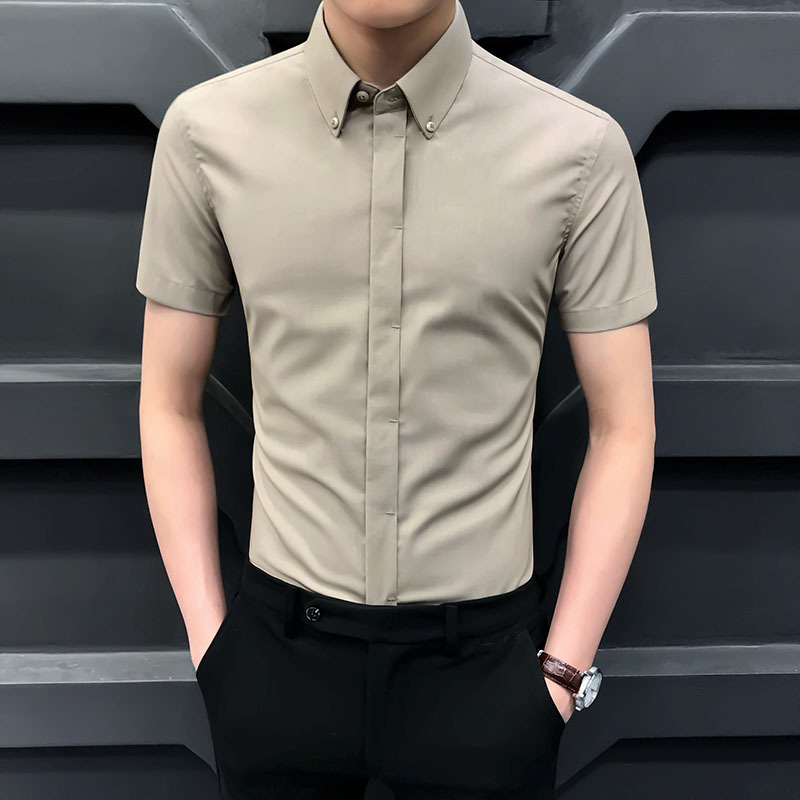 Summer Korean Style Men's Short-Sleeved Shirt, Slim Fit Casual Business Shirt, 2026 New Style, Hidden Button High-End Shirt, Trendy