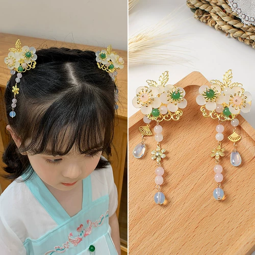 Детская заколка для волос с кисточками, детское ханьфу для принцессы, аксессуар для волос, в цветочек