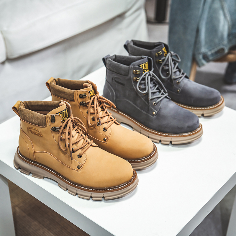 Autumn Martin boots men's mid-tube kick not rotten rhubarb boots tooling boots waterproof leather high tube tide men's short boots all-match