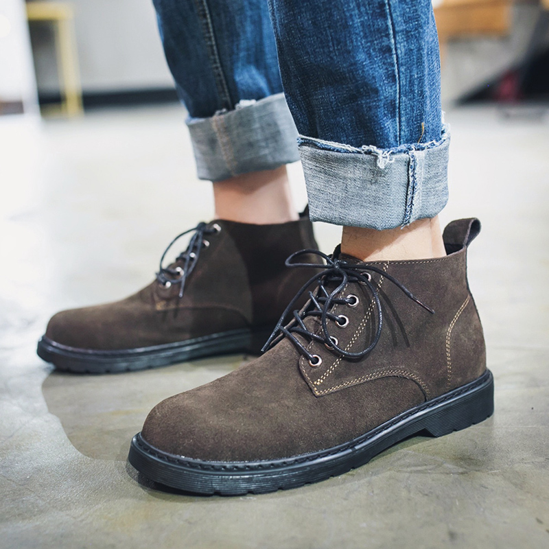 Retro Martin boots men's spring and autumn leather suede high-top leather shoes trendy men's short boots mid-tube tooling shoes British style