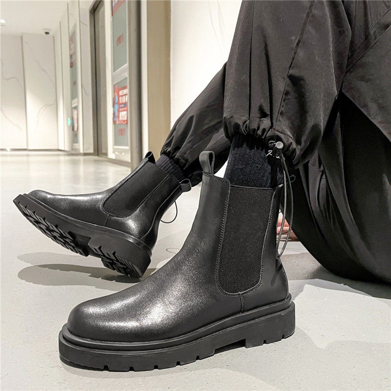 Winter high Help Chelsea Martin boots Men's Inn Wind boots Genuine Leather smoke Boots Tide Men Short Boots Plus Suede Rider Boots-Taobao