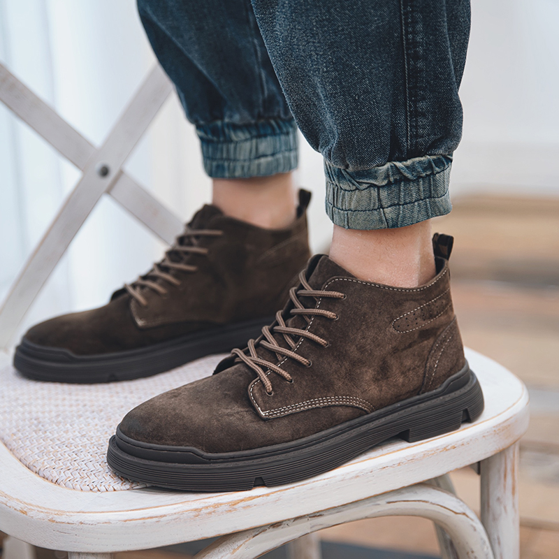 Winter plus velvet net red British suede Martin boots men's high-top retro boots suede trendy men's short boots leather tooling