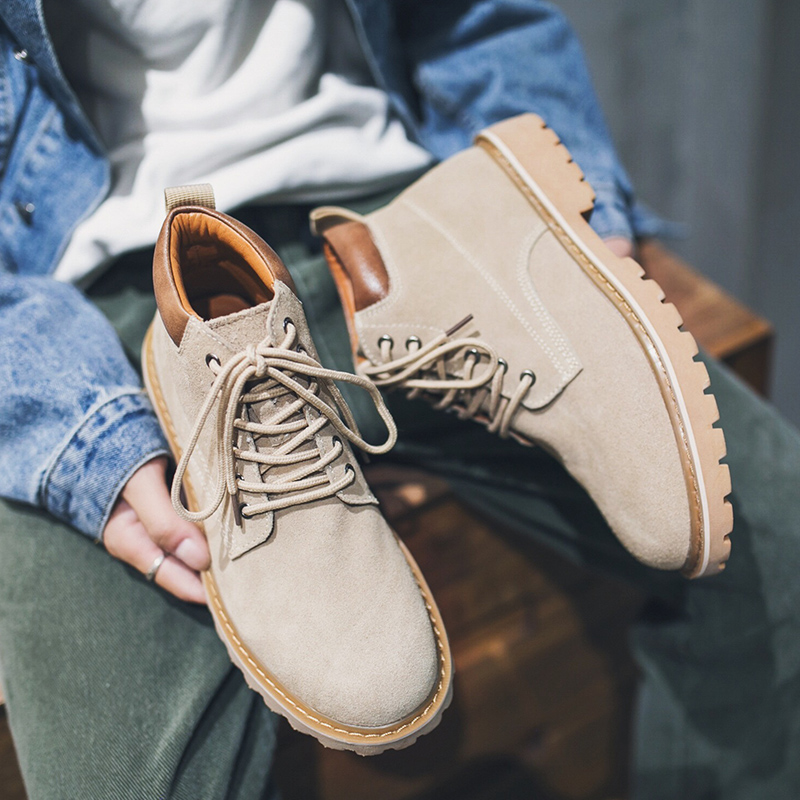 2021 spring and autumn models apricot suede Martin boots men's net red popular high-top British style tooling boots leather trend