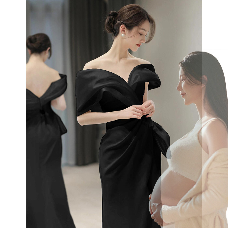 Annual Meeting Host Dress, Niche High-End Black Off-Shoulder Plus-Size Birthday Party Adult Ceremony Long Dress Annual Meeting Host Dress, Niche High-End Black Off-Shoulder Plus-Size Birthday Party Adult Ceremony Long Dress