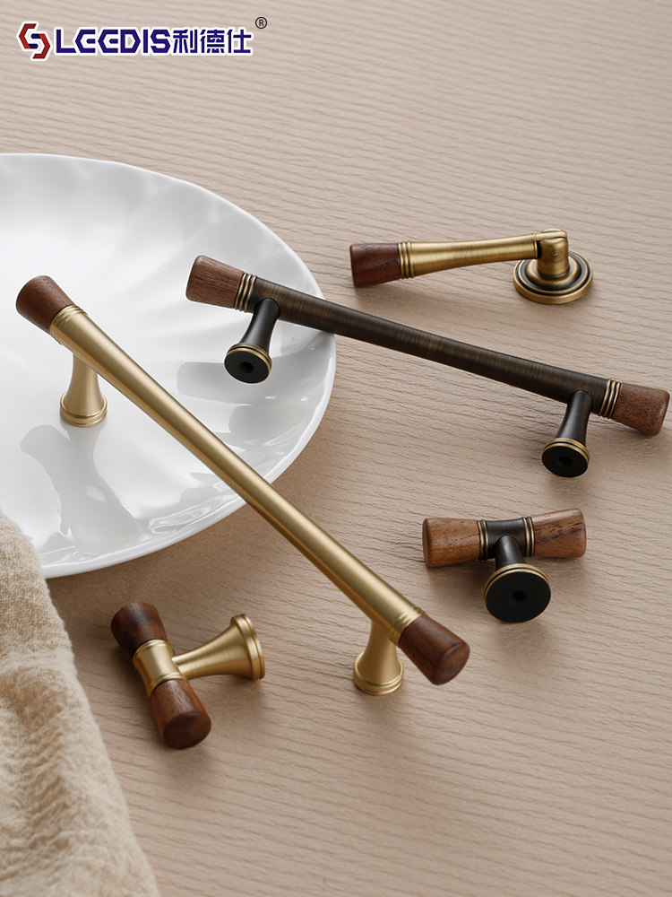 French-Style Vintage Light Luxury Gold Brass Cabinet Door Handle, Antique-Style Solid Wood Cabinet Drawer Wardrobe Door Handle