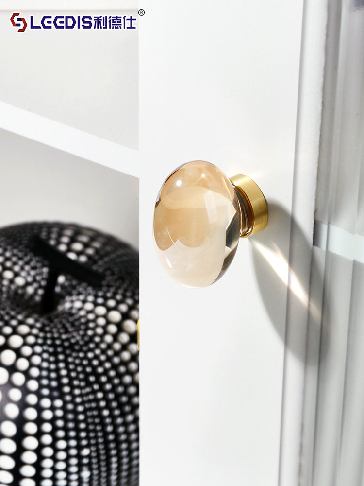 Modern Minimalist Light Luxury Crystal Dove Egg Cabinet Door Wardrobe Handle High-End Drawer Cabinet Brass Single-Hole Door Handle