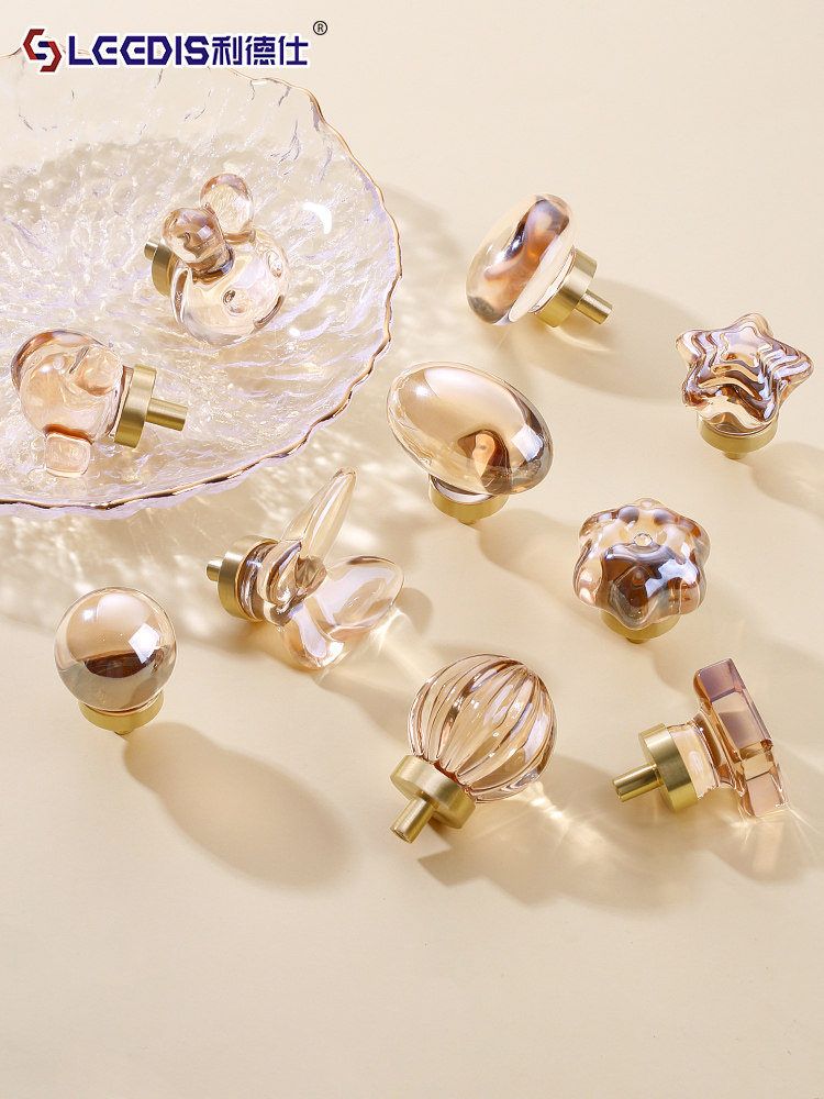 Modern Minimalist Light Luxury Crystal Dove Egg Cabinet Door Wardrobe Handle High-End Drawer Cabinet Brass Single-Hole Door Handle