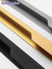 Embedded Lightning-Shaped Full-Height Black Cabinet Wardrobe Handle, Extended Slotted Gold Cabinet Door Drawer Handle